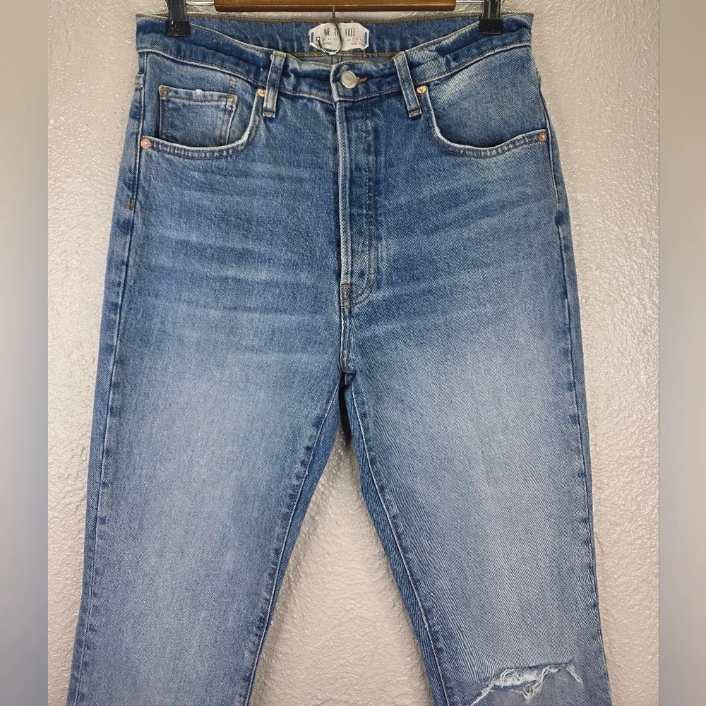 Free People We The Free Button Fly Jeans Frayed Bottom Distressed Womens Size 30